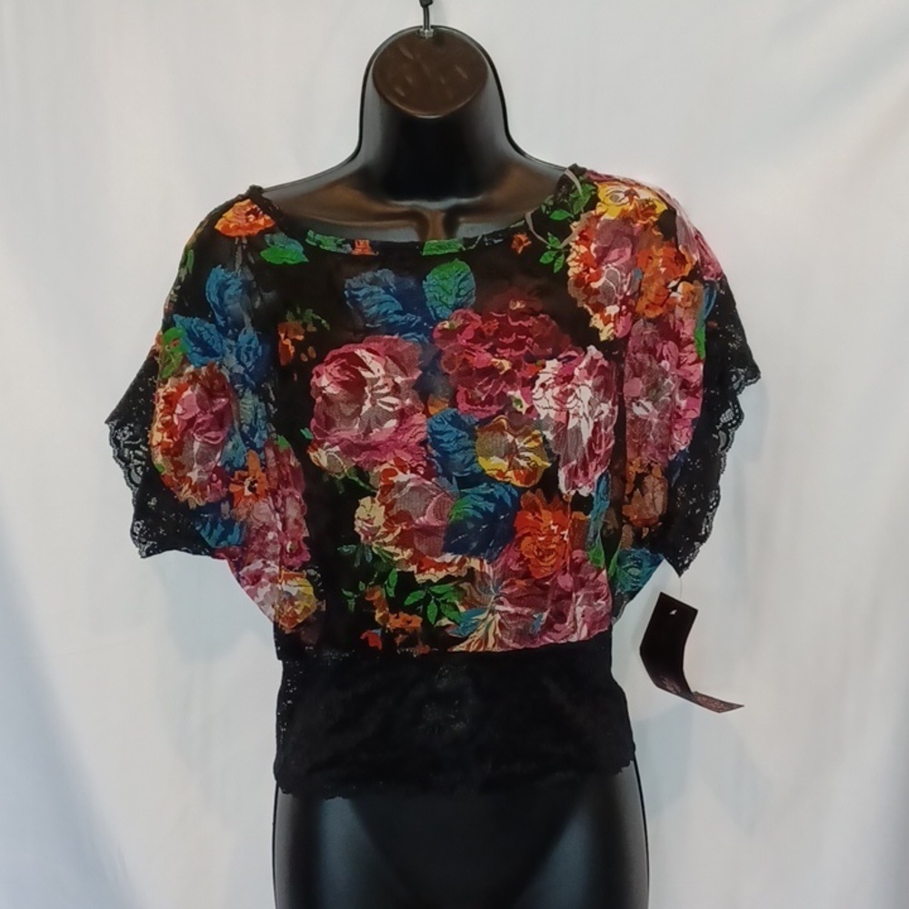 NWT Almost Famous sheer floral peasant crop top sz M